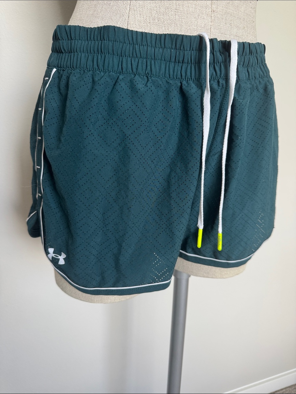 Under Armour Women's Teal Mesh Running Shorts with Contrast Drawcord